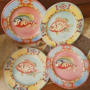 4 Collectible Vintage Siddhia Hutchinson “Splash” Fish Bread & Butter Plates